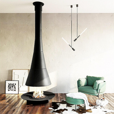 Печь Virtu Центральный Cone HD, подвесной и закрытая топка с автоматическим открыванием одной дверки с пульта ДУ и кнопок