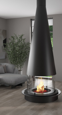 Печь Virtu Центральный Cone 2D, подвесной и закрытая топка (4 радиусных стекла)