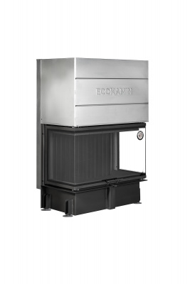 Каминная топка Экокамин ДЕЛЬТА 1000BV три стекла принтинг черный шамот, вертикальная ламель