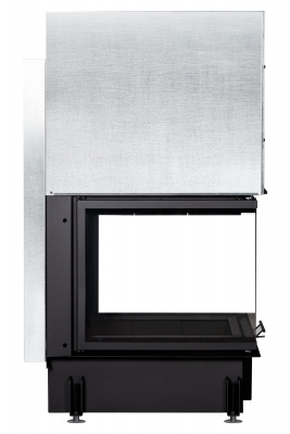 Каминная топка Экокамин ДЕЛЬТА 700PB три стекла подовое горение принтинг черный шамот